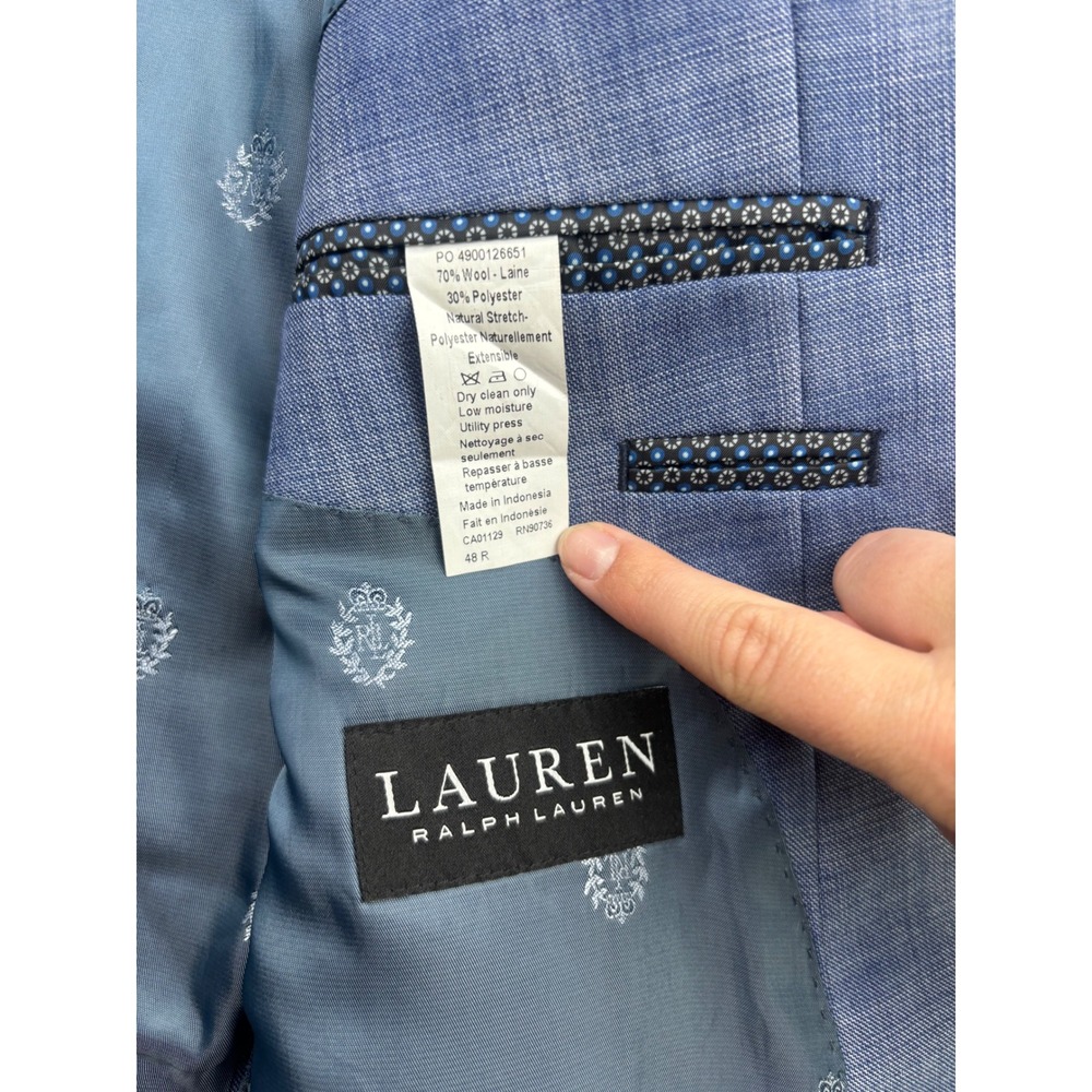 Lauren Ralph Lauren Mens Blue Plaid Wool Blend Sport Coat Blazer 48R - Picture 8 of 9